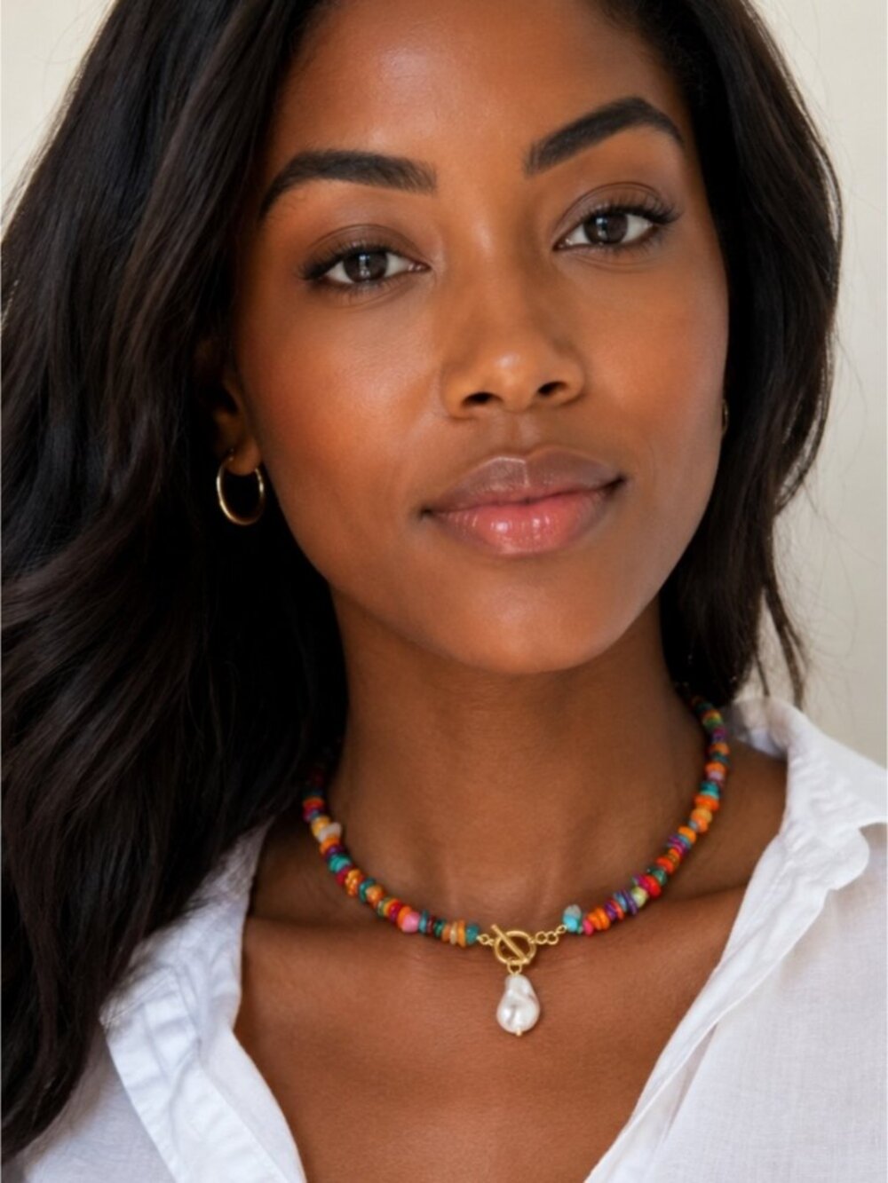 New! Colorful Multicolor Beaded Pearl Dopamine Necklace NWOT